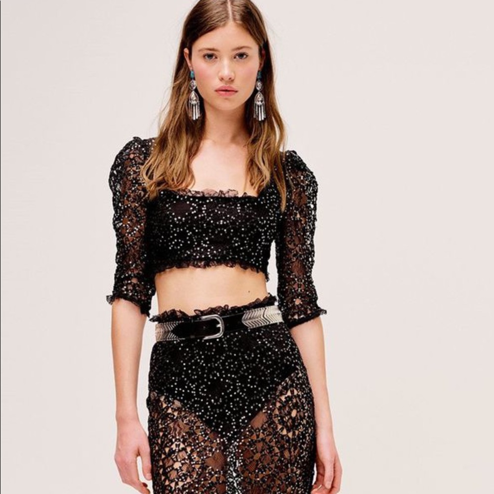 For love and lemon lace sequin crop top